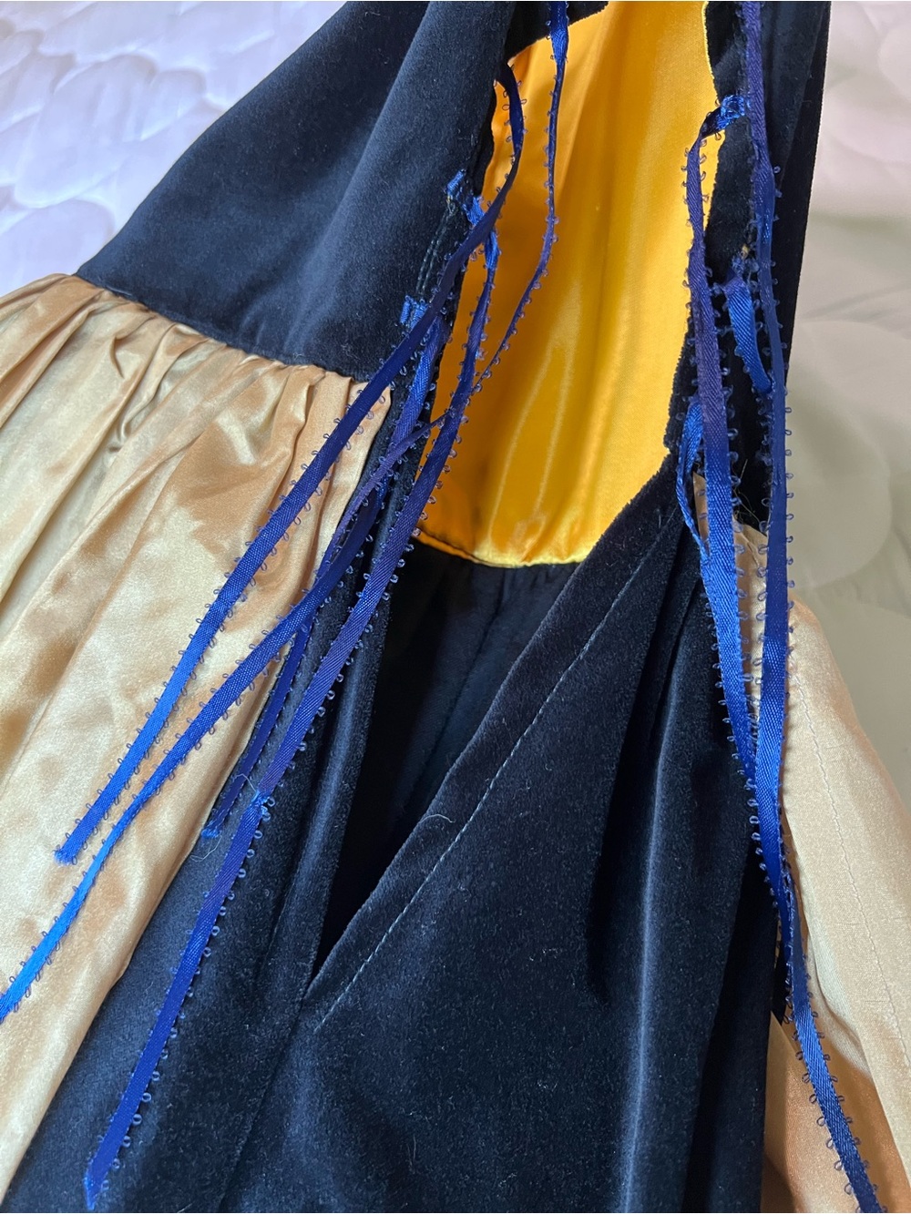 Renaissance Black Velvet and Gold Silk Overdress with lace up bodice - Picture 9 of 10